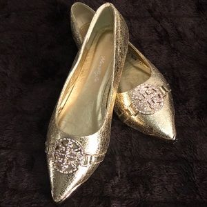 Gold pointed toe flats